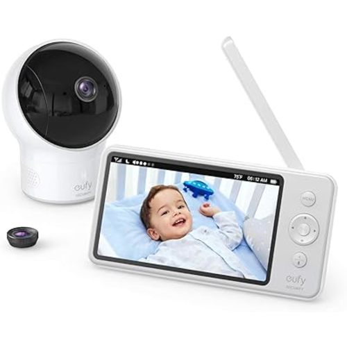 eufy Security Spaceview Video Baby Monitor E110 with Camera and Audio, Security Camera, 720p HD Resolution, Night Vision, 5" Display, 110° Wide-Angle Lens Included, Lullaby Player, Sound Alert