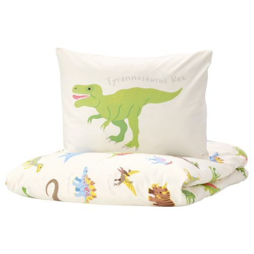 JÄTTELIK Duvet cover and pillowcase(s) - Dinosaurs/white Twin