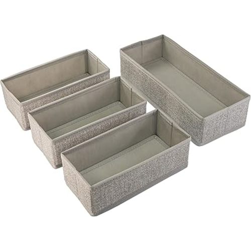 Fabric Storage Organizer Set of 4 – Versatile Kitchen Drawer Bins for Silverware, Flatware, Utensils & Bag Storage (Fits Gallon, Quart, Sandwich & Snack Sizes)