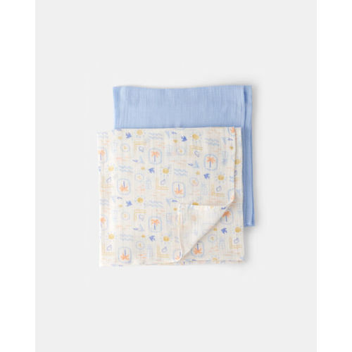 2-Pack Muslin Swaddle Blankets - Blue/White | Carter's