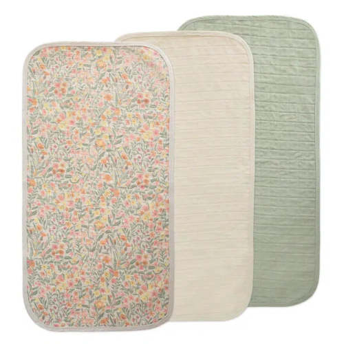 Mushie - Organic Cotton Changing Pad Liner 3-Pack - Pastel Blooms Combo