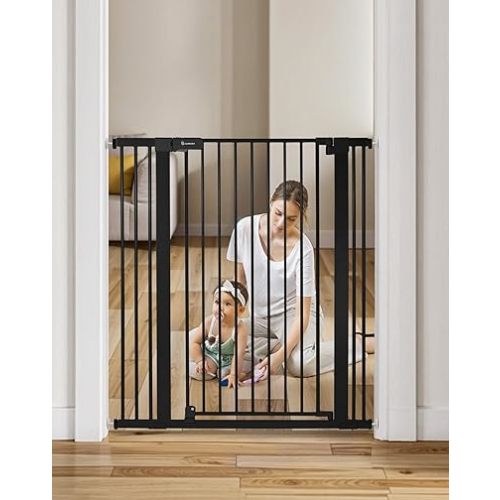 COMOMY 42" Extra Tall Baby Gate for Stairs Doorways, Fits Openings 29.5" to 40.6" Wide, Auto Close Sturdy Safety Dog Gate for House, Pressure Mounted Easy Walk Through Pet Gate with Door, Black