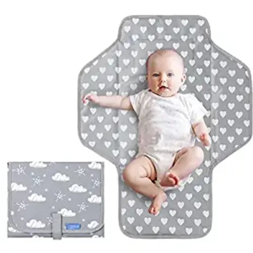 Baby Portable Changing Pad Travel - Waterproof Compact Diaper Changing Mat with Built-in Pillow - Lightweight & Foldable Changing Station, Newborn Shower Gifts - Gray B