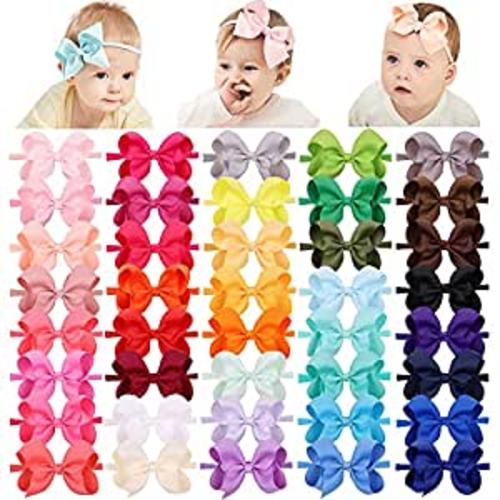 Amazon.com: jollybows 40pcs 4inches Baby Girls Grosgrain Ribbon Hair Bows Headbands Nylon Elastic Hair Band Hair Accessories for Infants Newborn : Baby
