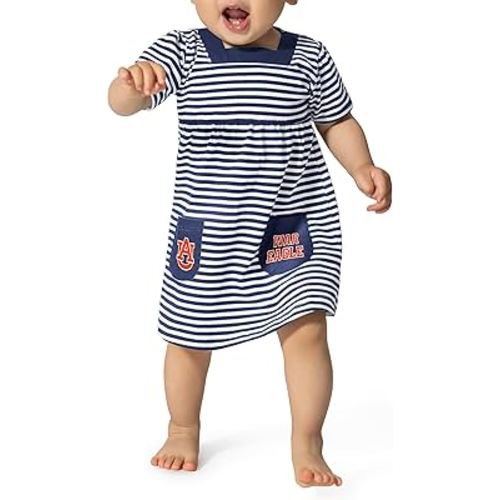 Little King NCAA Infant Girls Short Sleeve Striped Dress with Pockets-100% Cotton-Sizes 6M, 12M and 18M