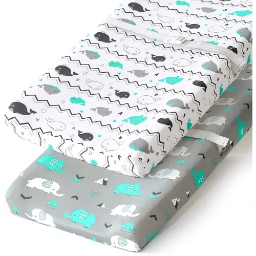 Stretchy Changing Pad Covers for Boys Girls,2 Pack Jersey Knit,Elephant & Whale