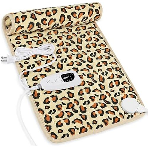 Heating Pad-Electric Heating Pads for Back,Neck,Abdomen,Moist Heated Pad for Shoulder,Knee,Hot Pad for Arms and Legs,Dry&Moist Heat & Auto Shut Off(Leopard Print Yellow,12''×24'')