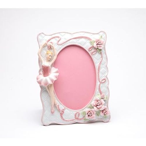 10119 Porcelain Ballerina Ballet Dancer Girl in Pink Tutu Dress Picture Frame, 8" H