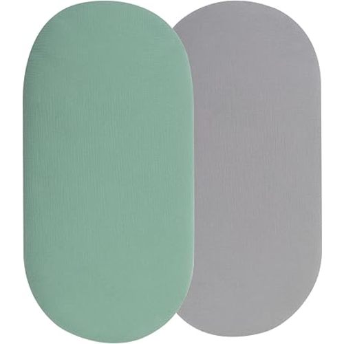 Muslin Bassinet Sheets Compatible with Dream On Me Karley (Plus Portable) Bassinet, Chicco LullaGo Portable and ANGELBLISS 3 in 1 Rocking, 100% Cotton, 2 Pack, Grey and Green
