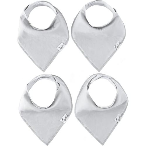 Copper Pearl Baby Bandana Bibs - 4 Pack Soft Cotton Baby Bibs for Drooling and Teething, Absorbent Drool Bibs for Baby Girl and Boy, Adjustable to Fit Newborns to Toddlers (Gray Basics)