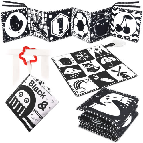 KUANGO Newborn Toys Black and White Baby Toys 0-3 Months High Contrast Baby Toys for Newborn - High Contrast Baby Soft Book Infant Tummy Time Toys Crinkle Sensory Toys for Brain Development