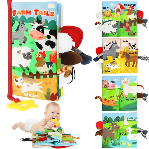 BBWOO Baby Books 0-6 Months - Baby Boys Girls Shower Gifts - Tummy Time Baby Toys 0-6 6-12 Months - Crinkle Cloth Book - Infant Toys - Newborn Books - Touch and Feel Baby Books - Soft Stroller Toys