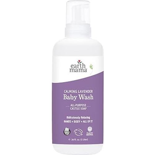 Earth Mama Calming Lavender Baby Wash Liquid Foaming Hand Soap Refill, Organic All-Purpose Lavender Body Wash for Sensitive Skin, Castile Soap with Coconut Oil, Shea Butter, Calendula, & Aloe, 34Fl Oz