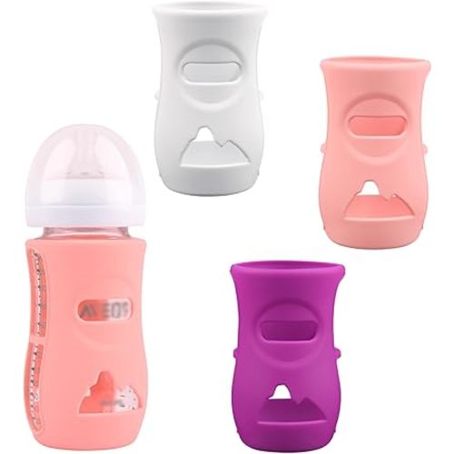 3 Pack Silicone Sleeves for Avent Natural Glass Baby Bottles, Anti Breakage Baby Bottle Holder, Compatible Philips Avent Glass Natural Baby Bottle 8 oz, BPA Free (White+Pink+Purple)