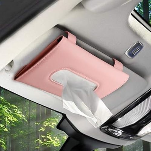 Tissue Dispenser for Car, Visor Tissue Holder, Car Mask Holder, Car Napkin Holder, Tissue Holder for Car Visor with One Tissue Refill, Autos Pink