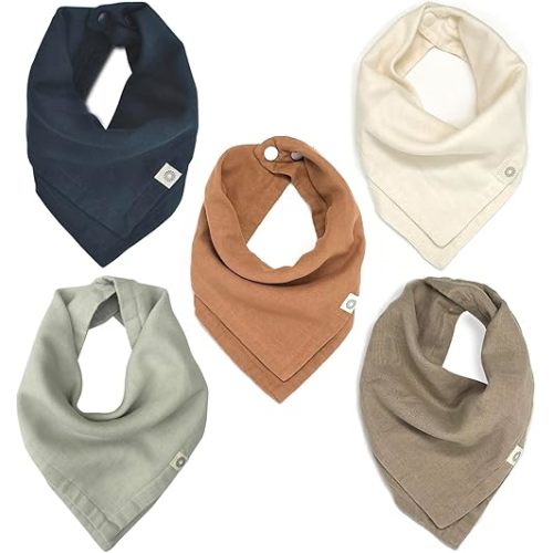 Kishu Baby Indi - GOTS Organic Muslin Bandana Drool Bibs - Set of 5 (Denali Bundle)