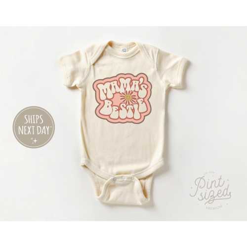 Mama's Bestie Onesie® - Retro Girls Bodysuit - I Love My Mom Natural Onesie®