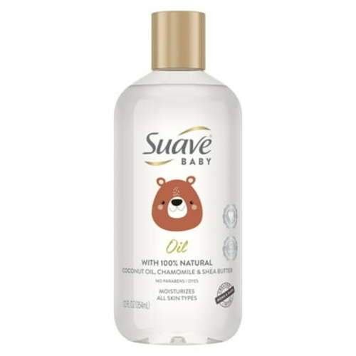 Suave Baby Moisturizing Baby Oil with Coconut Oil, Chamomile & Shea Butter, 100% Natural, 12 oz