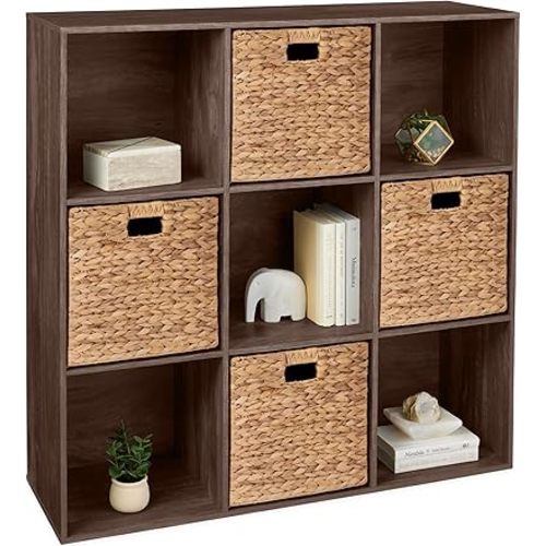 Best Choice Products 9-Cube Storage Organizer, 13.5in Shelf Opening, Bookcase, Display Shelf, Customizable w/ 3 Removable Back Panels – Walnut