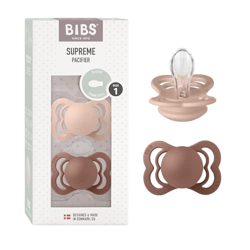 BIBS Pacifiers - Supreme Collection | BPA-Free Baby Pacifier | Made in Denmark | Set of 2 Woodchuck/Blush Color Premium Soothers | Size 0-6 Months