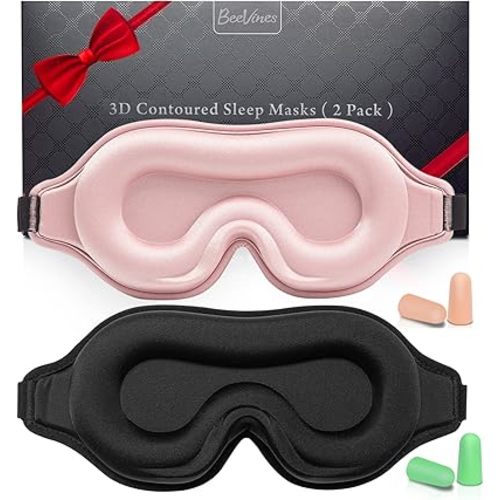 BeeVines Sleep Mask, 2 Pack 3D Contoured Sleeping Eye Masks for Lash Extensions, Night Molded Mask with Adjustable Strap, Eye Shade Cover Lashes Extension for Traveling Yoga Nap
