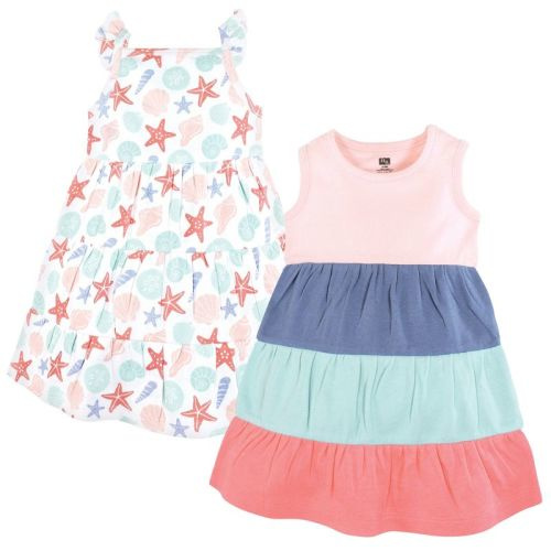Hudson Baby Girl Cotton Dresses, Multicolor Sea Shells, Size: 0-3 months