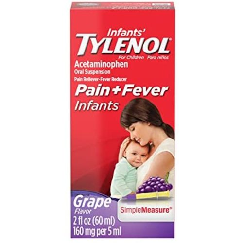 Infants' Tylenol Oral Suspension Liquid Medicine with Acetaminophen, Baby Fever Reducer & Pain Reliever for Minor Aches & Pains, Sore Throat, Headache & Toothache, Grape Flavor, 2 fl. oz