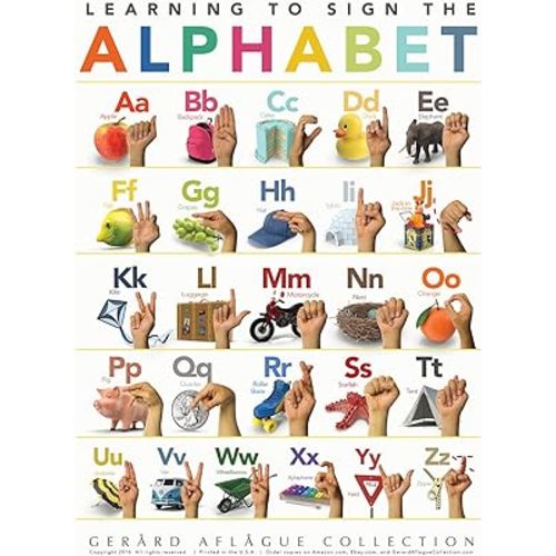 Gerard Aflague Collection 18x24 Children's Sign Language Alphabet Poster - Off-Set Printed, School Posters for Classroom