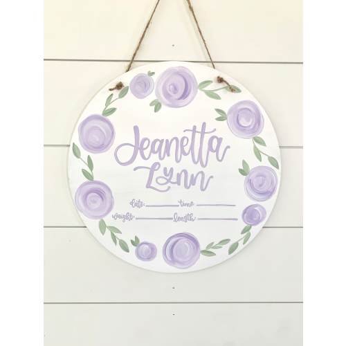 Hospital Door Hanger, Girl Hospital Name Sign, Birth Announcement Sign, Nursery Name Sign with Flowers, Baby Shower Gift
