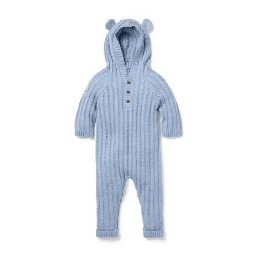 Newborn Faded Blue Heather Baby Bear Ear Hooded One-Piece by Janie and Jack
