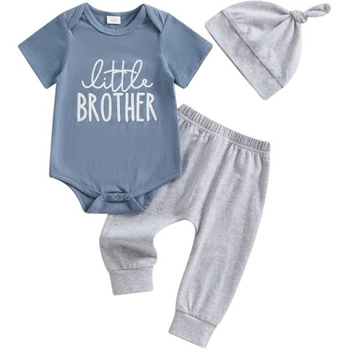 Little Brother Newborn Outfit T-Shirt Romper Top and Pants Sets Baby Coming Home Hospital Clothes Summer Clothing