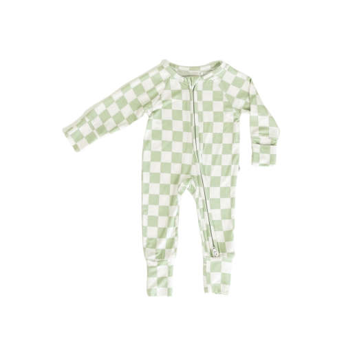 Green Checker Zip Romper (6-12M or any available)