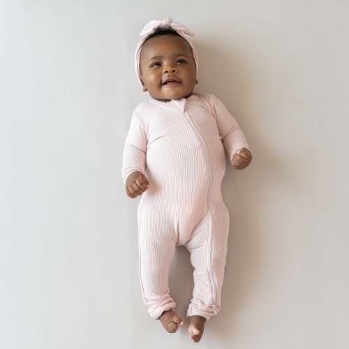 Ribbed Zipper Romper in Blush | Bamboo Romper | Kyte Baby