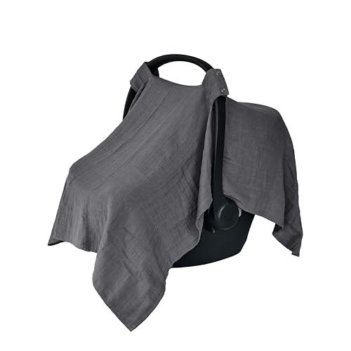 Huxie Car Seat Cover Baby - Organic Cotton - Carseat Covers Baby - Carseat Cover - Car Seat Canopy - Carseat Canopy - 100% Muslin Cotton, 43" x 32" (Soft Grey)