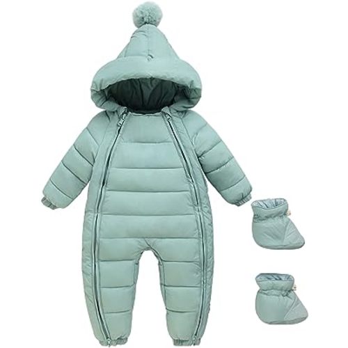 Happy Cherry Baby Boys Girls Winter Warm Romper Jumpsuit Hooded Loose Fit Bunting Jacket Double Zip Snowsuit Coverall