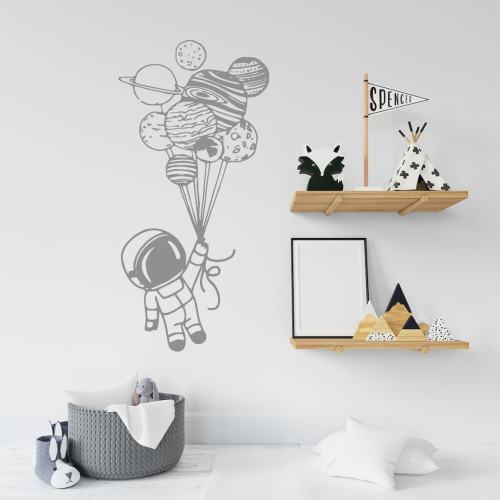Astronaut Holding Balloons Wall Decal | Space Wall Decal | Custom Name Wall Decal | Decal for Nursery ast3