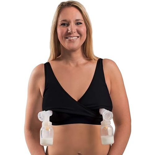 Rumina Relaxed Nursing Bra with a Built-in Hands-Free Pumping Bra - M Off-Black