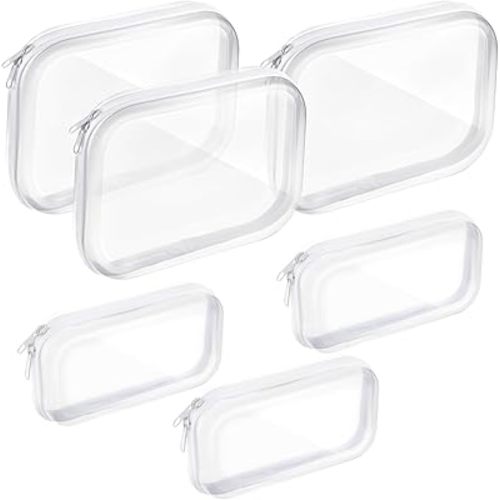 6 Pcs White Clear Hard Zipper Case, Hard Plastic Zipper Pouches Makeup Case, Hard Plastic Storage Organizer Portable Box Transparent Cases for Snacks for Travel Necessities(Medium,Small)