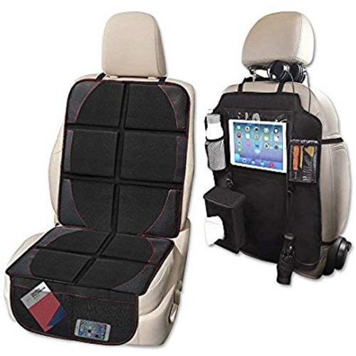 Ylife Car Seat Protector and Kick Mat Seat Back Protector Organizer, Thicker Padding XL Size Car Seat Cover Pad, Waterproof Seat Guardian Kick Protector with Organizer Pockets
