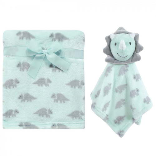 Hudson Baby Infant Boy Plush Blanket with Security Blanket, Triceratops, One Size