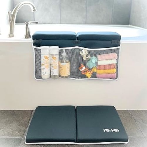 Neoprene & Foam Baby Bath Kneeler and Rest Set - Non Slip Kneeling Pad with Bath Toy Storage