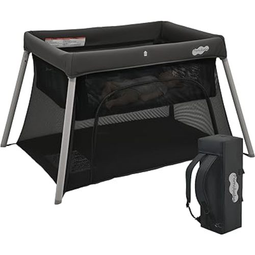 Pamo Babe Travel Crib with Bassinet, Certified Baby Safe Portable Crib, Extra Large Portable Playpen with Mattress & Zipper Door, Lightweight Foldable Pack and Play Baby Travel Bed - Grey