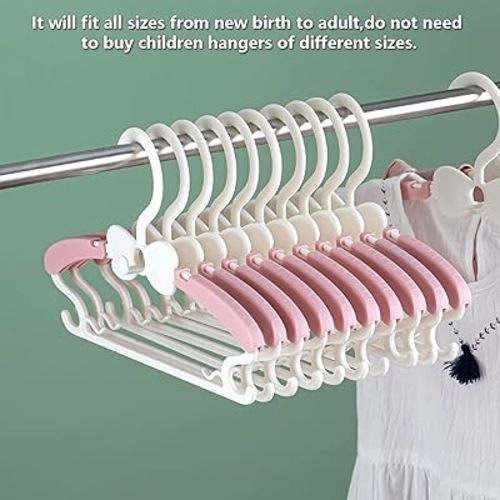 Baby Clothes Hangers, 11-14.5" Adjustable Kid Hangers for Newborn Closet, Plastic Small Infant Hanger for Toddler Pant, Child Coat Hanger for Boy Nursery Clothing, Girl Dresses, 50 Pack
