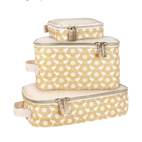 Itzy Ritzy Packing Cubes for Travel – Set of 3 Packing Cubes or Travel Organizers; Each Cube Features a Mesh Top, Double Zippers and a Fabric Handle (Milk & Honey)