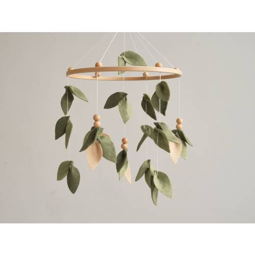 Forest crib mobile, Leaf baby mobile, Minimalist baby crib mobile, Green floral nursery mobile, Hanging mobile, Baby shower gift