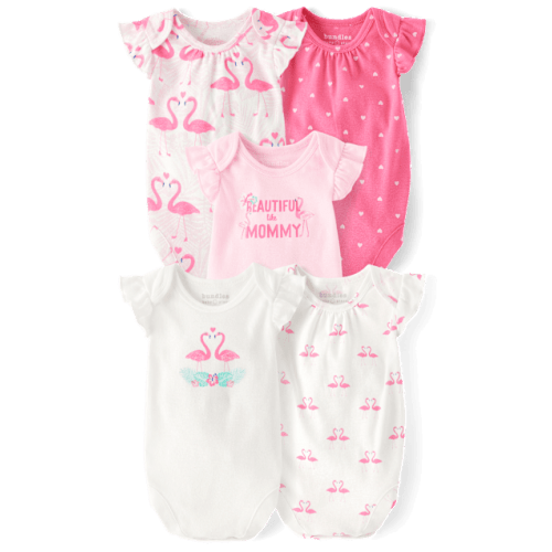 Baby Girls Flamingo Bodysuit 5-Pack - White