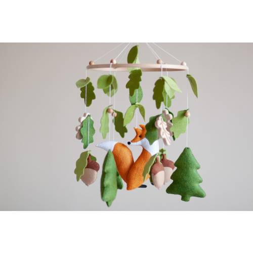 Woodland Fox Baby Mobile: Green Neutral Nursery Decor