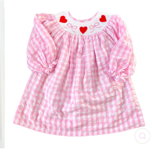 Pre-Order Heidi Heart & Bow Gingham Smocked Dress