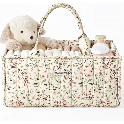 Blissful Diary Floral Diaper Caddy Organizer, Stylish Nursery Storage Basket, Gift for Baby Shower, Baby Registry Must Have, Newborn Essentials, Pastoral Daisy