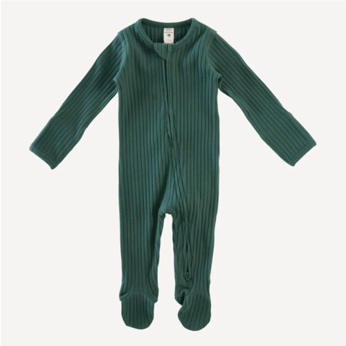 long sleeve two way zipper footie | rain forest | organic cotton wide rib